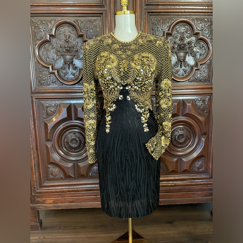 Vintage (1992) EUC Lillie Rubin Beaded Pearled Evening Dress w Inset Bra Cups